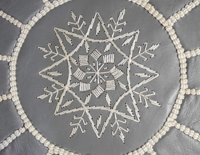 Berber Handcrafted Leather Pouf (Gray) - Image 12