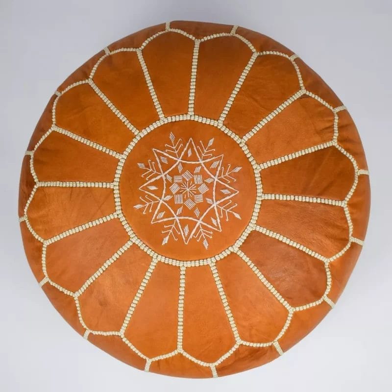 Berber Handcrafted Leather Pouf (Orange)