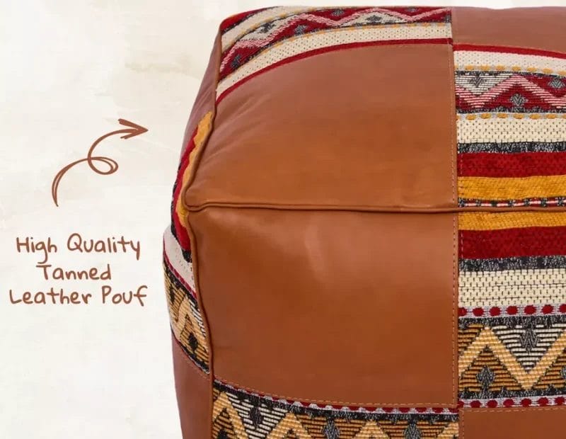 Handmade footstool, Boho Decor, Floor Cushion (Red) - Image 8